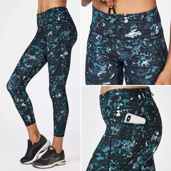 Sweaty Betty The Power 7/8 Leggings Teal Green Black Deep Lake Camo - Picture 2 of 8